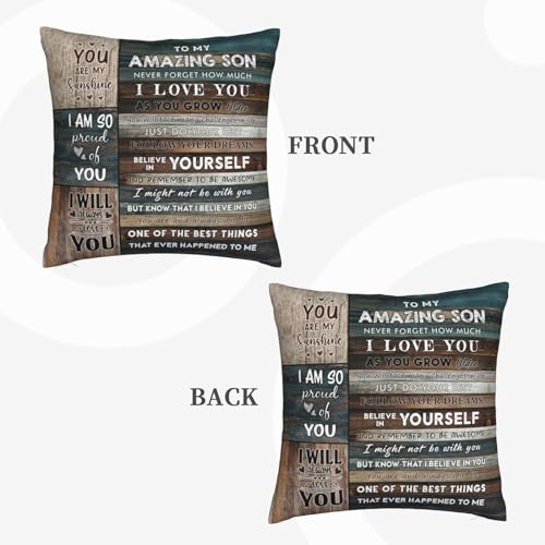 Son Gift Pillow Cover 18x18 - Brown Green Plaid Graduation Wedding Present