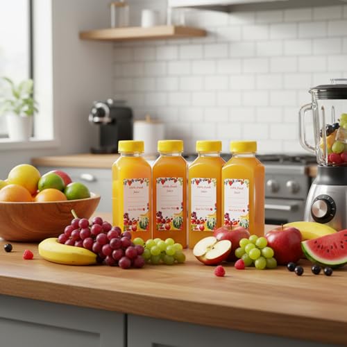 Reusable 12oz Plastic Juice Bottles with Tamper-Evident Caps - 10 Pack