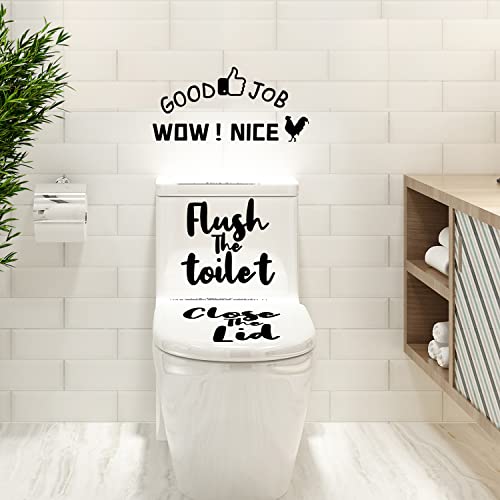 LiveGallery 3-Piece Funny Rooster Toilet Seat Decal Set for Bathroom Decor