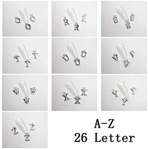 Vezocim Silver Letter Nail Art Decorations 26 A-Z Alloy Alphabet Rivets