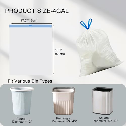 Bvidy 4 Gallon Trash Bags with Drawstring, 1.5 Mil Thick - 58 Count