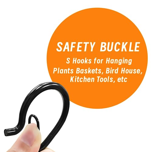 12 PCS Heavy Duty Metal S Hooks with Safety Buckle - 3.5 Inch Black