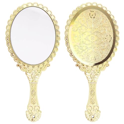 Vintage Handheld Makeup Mirror - Compact Retro Gold Travel Mirror