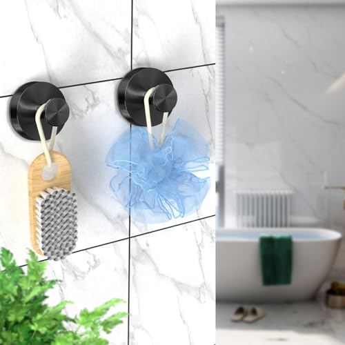 Stusgo 4-Pack Matte Black Suction Cup Hooks - Heavy Duty O-Shape Hanger
