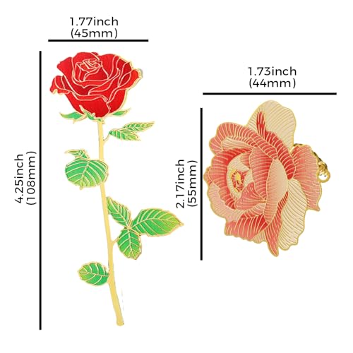 2pcs Elegant Metal Rose and Peony Bookmarks with Tassel Clips