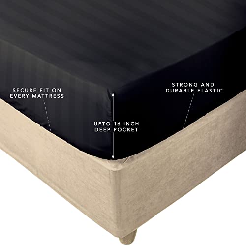 Queen Fitted Sheet - Dark Grey Damask Stripe, 400 Thread Count Cotton