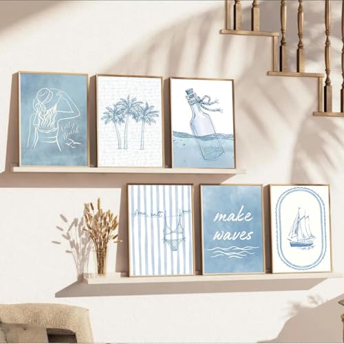 Blue Coastal Wall Art Set - Beach Poster Prints for Girls' Room
