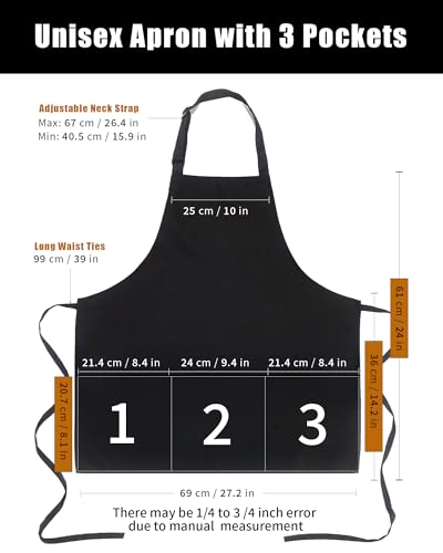 Argstar Adjustable Black Three Pocket Apron for Chef & Kitchen Use - One Size