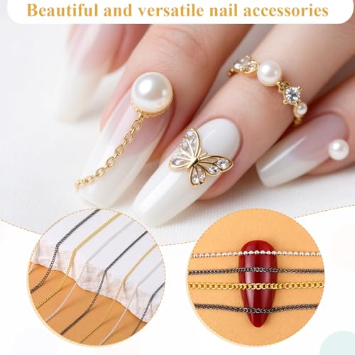 Metal Nail Art Chains 12 Pcs 3D Gold Silver Gray Nail Charms with Box