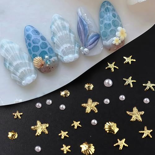Starfish Nail Charms 3D Beach Seashell Rhinestones 300Pcs