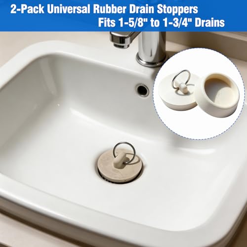 Uroventrix 2-Pack Universal Rubber Drain Stopper for Sink & Bathtub