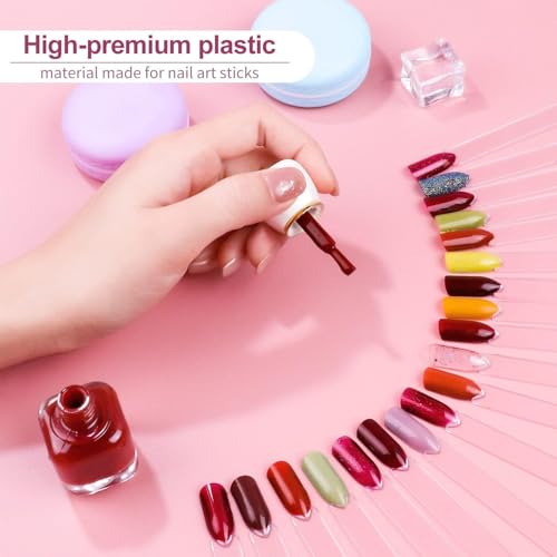 Nail Color Swatch Sticks 50PCS Clear Fan Display Tips With Ring