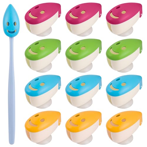 AUEAR Portable Toothbrush Head Cover with Suction Cup - 12 Pack, 4 Colors