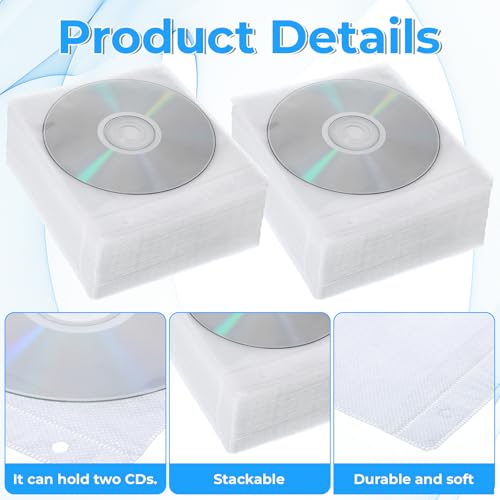 100 Clear Plastic CD Sleeves for DVD Storage – Double-Sided, 5.7x5.1 in