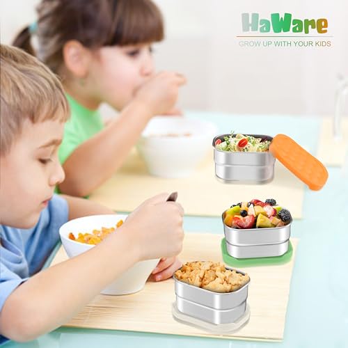 HaWare 8 oz Stainless Steel Snack Containers with Silicone Lids - 3 Pack
