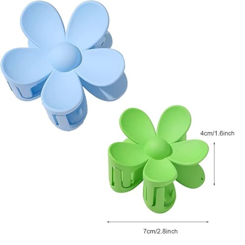 Blue Flower Hair Claw Clips 2-Pack Large Strong Hold for Thick Hair