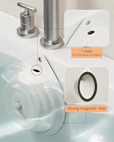 White Silicone Magnetic Bathtub Overflow Drain Cover - Adds 2-4 Inches for Deeper Soaks