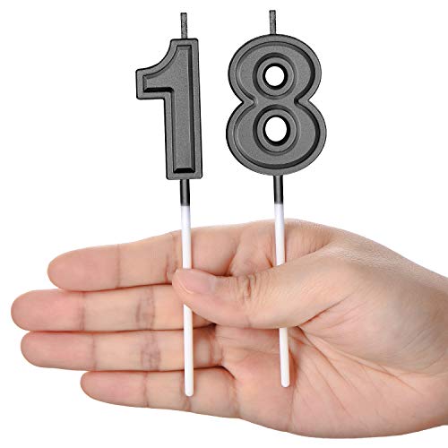 18th Birthday Cake Candles - Black Numeral Decoration Set
