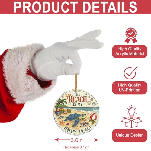 Funny Turtle Christmas Ornament - 3.6" Acrylic Decor for Tree