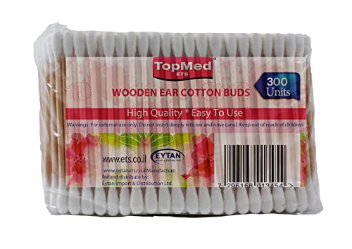 TOPMED Organic Cotton Swabs with Wooden Sticks - 300 Count