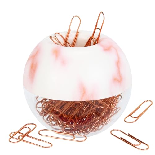MultiBey Marble Pink Paper Clip Holder with 100 Rose Gold Clips