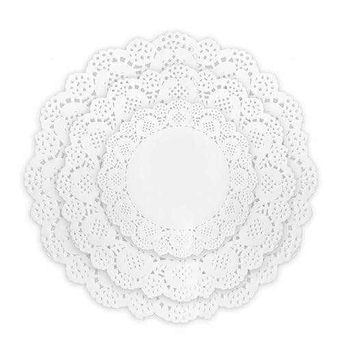 White Lace Doilies Set - 150 Pcs, 4.5" 6.5" 8.5" for Cakes & Crafts