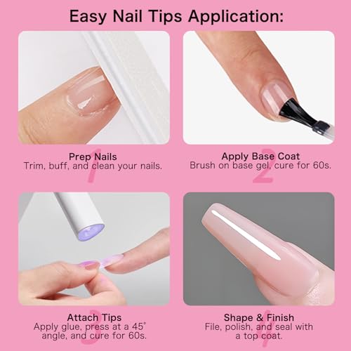 Creaglam Medium Almond Fake Nails - 240PCS Clear Gelly Press On Nail Tips
