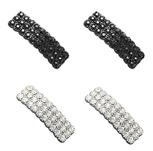 PurYupearl Black and Silver Rhinestone Hair Clip Set 4Pcs
