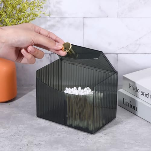 Double Compartment Qtip Holder with Lid - Green Bathroom Organizer