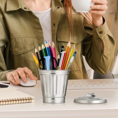 Mini Galvanized Trash Can with Lid - Versatile Desktop Wastebasket