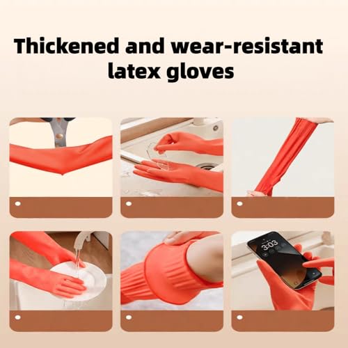 21.7 Inch Reusable Red Latex Cleaning Gloves - Heavy-Duty, Anti-Slip