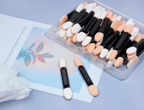 Dual-Sided Eyeshadow Sponge Applicator Brushes with Storage Container, 20 Pack