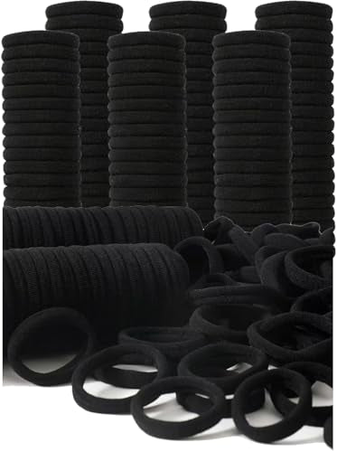 Black Hair Ties 200PCS - Seamless No Damage Elastic Hair Bands for Thick Hair