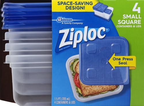Ziploc Square Food Storage Containers Reusable 4 Count with Snap Lid Tech