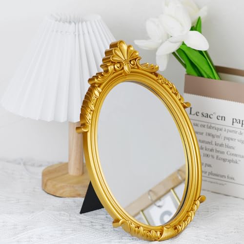 LuHeToz Gold Oval Makeup Mirror - 11 x 7.1 Inches Vintage Vanity Mirror