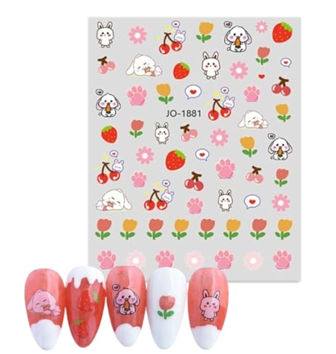 Cute Nail Stickers for Kids 6 Sheets Self Adhesive Decals Animals Fruits