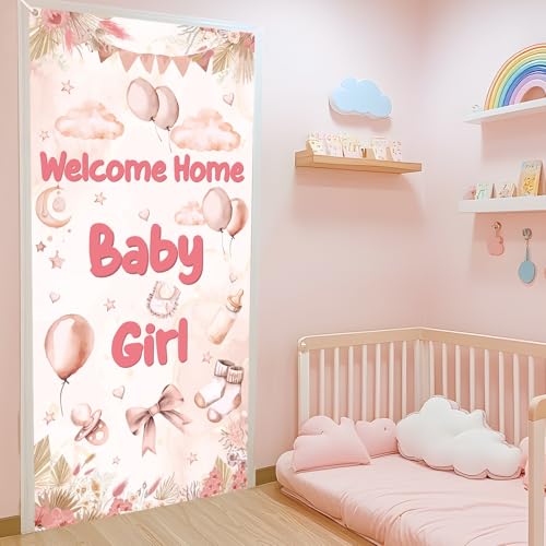 Welcome Home Baby Girl Banner - Pink Boho Rainbow Baby Shower Decoration