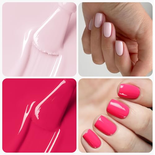 Rosiour HEMA-Free Pink Gel Nail Polish Kit with Chrome Powder