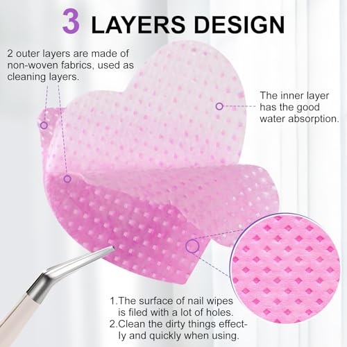 Lint Free Nail Wipes and Pump Dispenser Bottle Set (200 Pcs, Pink)