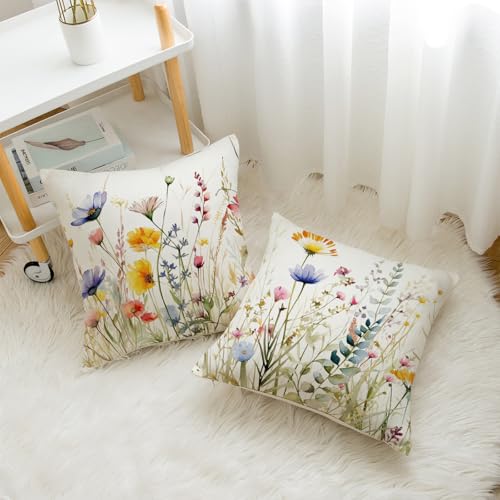 Spring Floral Throw Pillow Covers 18x18 Inch Set of 2