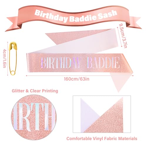 Rose Gold Birthday Baddie Sash for Women - Glittery Party Accessory