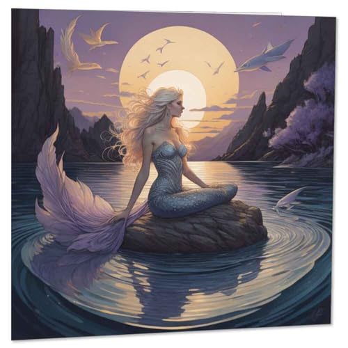 Purple Fox Mermaid Greeting Card - 145mm x 145mm