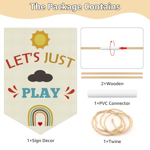 Kids Playroom Wall Decor - Beige Canvas Pennant Banner
