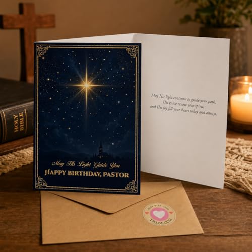 Christian Birthday Card for Pastor | 5x7 Folded Design with Envelope