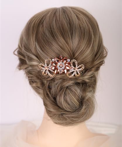 Aimimier Crystal Flower Hair Comb Rhinestone Bridal Side Comb Champagne