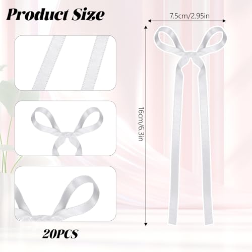 20 PCS White Bow Cupcake Toppers - Elegant Satin Ribbon Bows