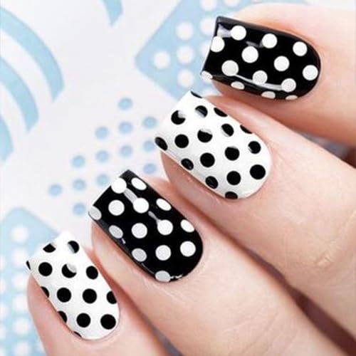 Black and White Press on Nails Square Glossy False Nails with Dots