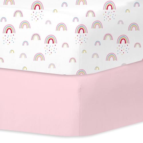Little Grape Land 2PK Fitted Crib Sheets for Baby Girls - Rainbow Print