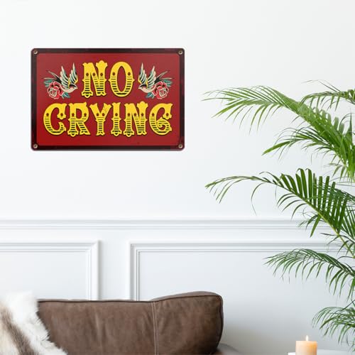No Crying Tattoo Shop Metal Tin Sign - Retro Wall Decor, 8x12 Inch (Tattoo-A)