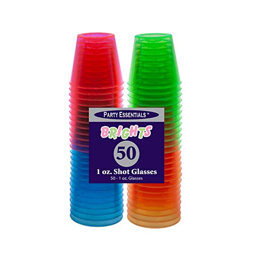 1-Ounce Neon Shot Glasses, 50-Count Hard Plastic Set